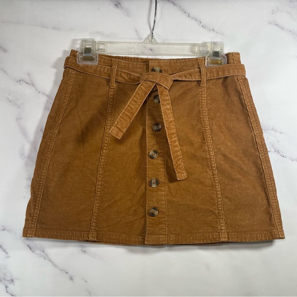 American Eagle Button Front Belted High Rise A-Line Mini Skirt
